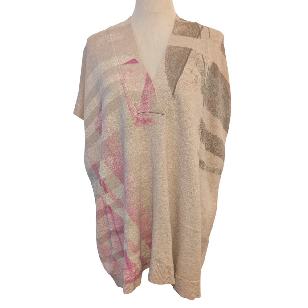 Moth Anthropologie Womens Sz S Cream Pink Los Pocitas Knit Poncho Sweater Flaw